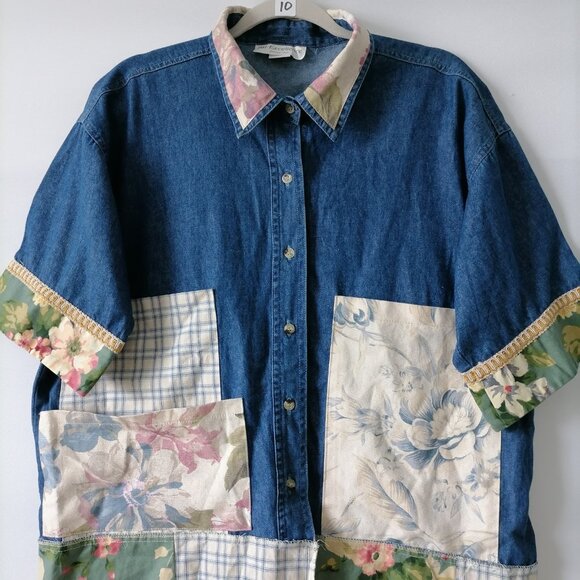 Par Excellence Womens Blue Patchwork Upcycled Tunic Dress Size 7P/XL - Picture 3 of 7